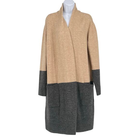 Michael Kors Classic Color Block Open Cardigan in Tan and Gray Size Large - Picture 1 of 6